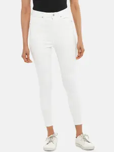 People Women White Solid Slim Fit Jeans