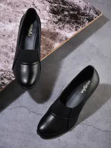 VALIOSAA Women Black Work Wedge Pumps