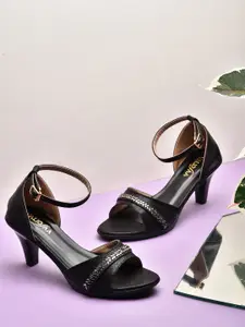 VALIOSAA Black Embellished Kitten Sandals