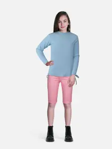 Gini and Jony Girls Turquoise Blue Solid Sweatshirt