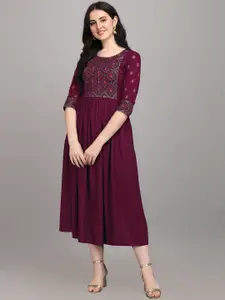 FabFairy Purple Ethnic Motifs Embroidered Dress