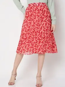 Vero Moda Women Pink Printed & Accordion Pleated A-Line Skirts