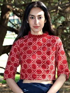 Chidiyaa Women Maroon Printed Saree Blouse