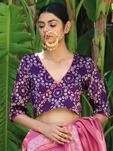 Chidiyaa Women Purple Printed Silk Saree Blouse