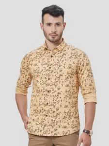 Oxemberg Men Mustard Classic Slim Fit Floral Printed Casual Shirt