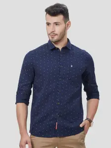 Oxemberg Men Navy Blue Classic Slim Fit Printed Casual Shirt