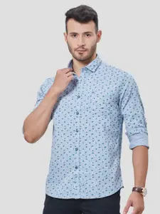 Oxemberg Men Grey Classic Slim Fit Printed Casual Shirt