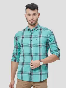 Oxemberg Men Green Classic Slim Fit Windowpane Checks Checked Casual Shirt