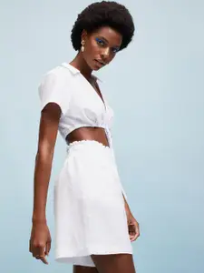 H&M Women White Linen-Blend Pull-On Shorts