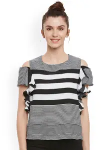 Miss Chase Women Black Striped Top