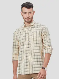 Oxemberg Men Yellow Classic Slim Fit Checked Casual Shirt