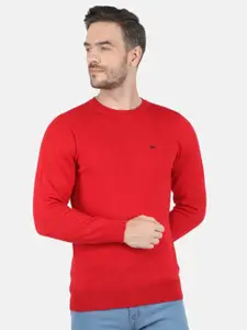 Monte Carlo Men Red Solid Wool Round Neck Pullover