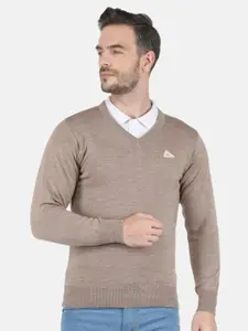 Monte Carlo Men Beige V Neck Pullover Sweaters