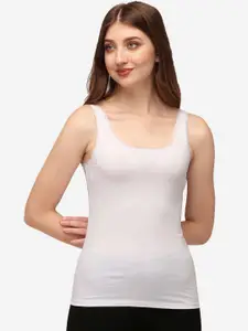 Soie Women White Solid Cotton Spandex  Camisoles