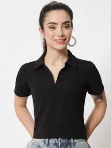 Orchid Hues Black Solid Shirt Style Top