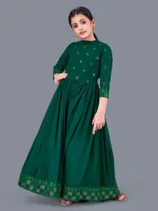 FASHION DREAM Green Georgette Ethnic Fit & Flared Maxi Dress
