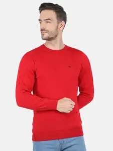 Monte Carlo Men Pure Wool Red Solid Round Neck Pullover