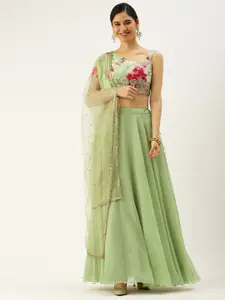 Ethnovog Green  Pink Embroidered Made to Measure Lehenga  Blouse With Dupatta