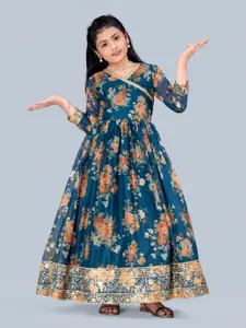 FASHION DREAM Blue Floral Ethnic  Fit & Flared Dress