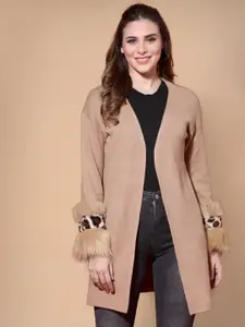 Mafadeny Women Camel Brown Longline Shrug