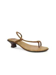 SOLES Women Bronze-Toned Kitten Heels Sandals