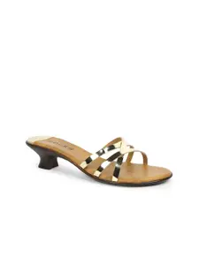 SOLES Gold-Toned & Brown Kitten Heels