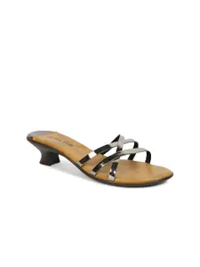 SOLES Gunmetal-Toned & Brown Kitten Heels