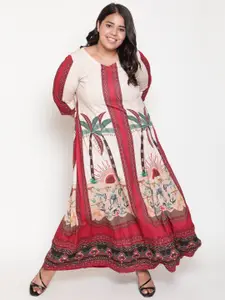 Amydus Women Plus Size Multicoloured Printed Round Neck A-Line Dress