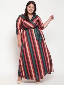 Amydus Women Plus Size  Multicoloured Polyester Striped Maxi Dress
