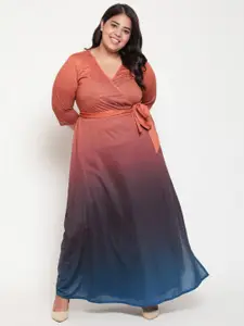 Amydus Women Plus Size Navy Blue & Rust Tie and Dye Maxi Dress