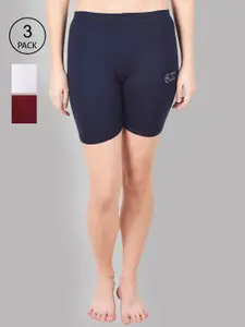 Apraa & Parma Women Navy Blue and Maroon Pack of 3 Slim Fit Cycling Sports Shorts