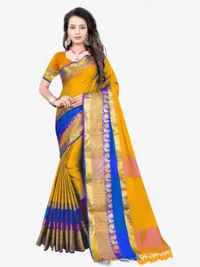 Indian Fashionista Mustard & Blue Woven Design Zari Art Silk Banarasi Saree