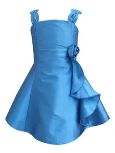 A.T.U.N. A T U N Turquoise Blue Ruffles Fit & Flare Dress