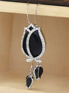 NAKABH Women Black Rhodium-Plated Stone-Studded Pendant with Chain