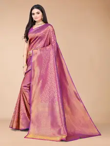 Mitera Purple & Gold-Toned Ethnic Motifs Zari Silk Blend Kanjeevaram Saree