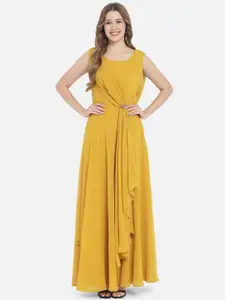 Just Wow Women Mustard Yellow Solid Georgette Maxi Dress