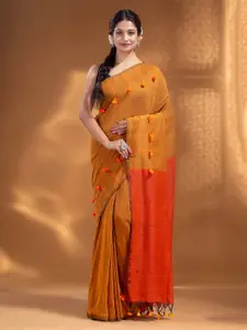 Arhi Mustard & Orange Woven Design Pure Cotton Saree With Unstitched Blouse Piece