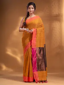 Arhi Yellow & Orange Woven Design Zari Pure Cotton Saree