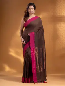 Arhi Women Brown & Pink Pure Cotton Saree With Zari Pallu
