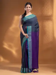 Arhi Grey & Purple Zari Border Pure Cotton Saree