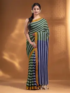 Arhi Green & Blue Striped woven Pure Cotton Saree