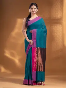 Arhi Teal & Copper-Toned Zari Pure Cotton Saree
