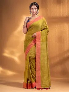 Arhi Green & Orange Woven Design Zari Pure Cotton Saree