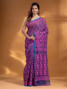 Arhi Blue & Purple Woven Design Silk Cotton Jamdani Saree