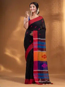 Arhi Black & Orange Woven Design Pure Linen Saree