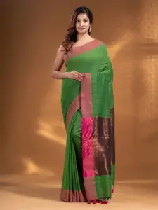 Arhi Women Green & Red Woven Design Pure Cotton Saree