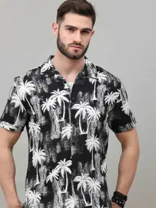 HERE&NOW Men Black Slim Fit Tropical Printed Casual Shirt