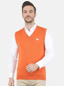 Monte Carlo Men Orange Solid Pure Wool Sweater Vest