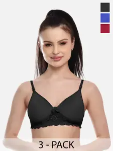 FIMS Women Cotton Lace Padded Bra Pack of 3