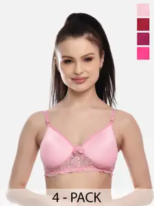 FIMS Pink & Purple Pack Of 4 Lightly Padded Bra
